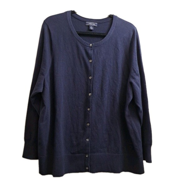 Lands' End Women's Cardigan Sweater Size 2X Blue Button Front Office Classic - Picture 1 of 7